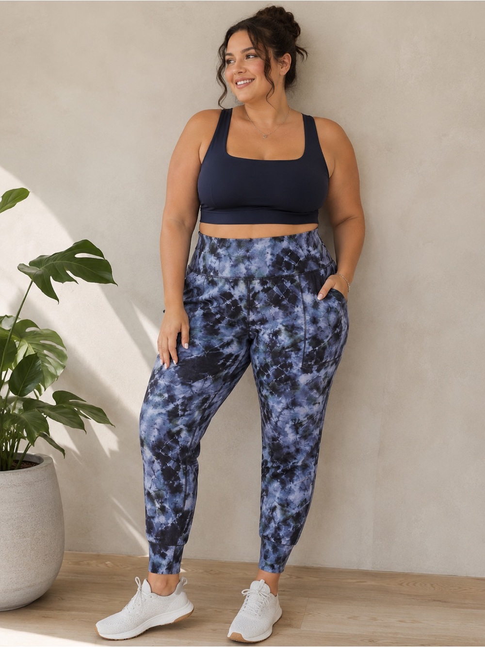Athleta Salutation Printed Jogger Tie Dye Calypso Blue Super Soft Pocket Joggers